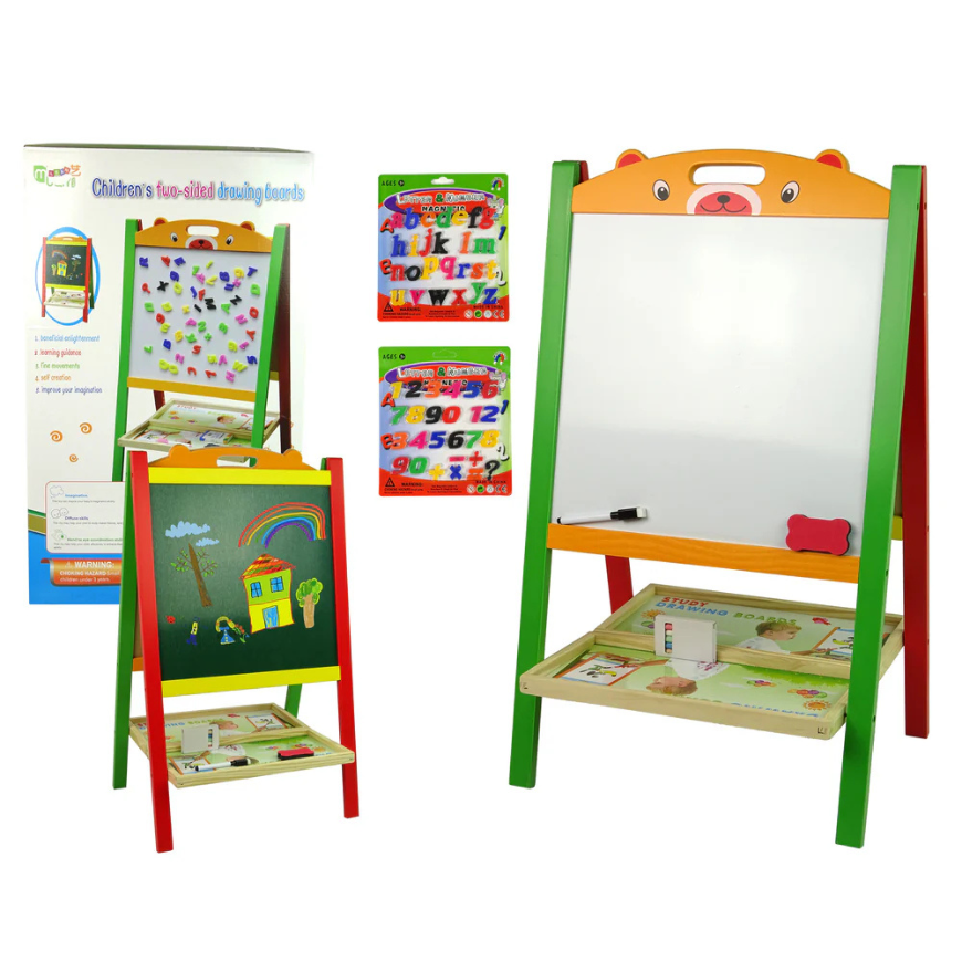 Children’s Two-Sided Drawing Board – Wooden Wisdom Toys (Bear Design, Ages 3+)