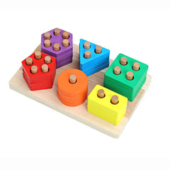 Intelligence Six Sets of Columns – Wooden Shape Sorting & Stacking Toy (18+ Months)