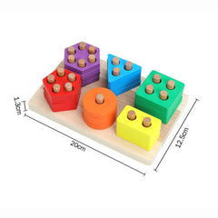 Intelligence Six Sets of Columns – Wooden Shape Sorting & Stacking Toy (18+ Months)