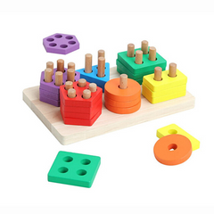 Intelligence Six Sets of Columns – Wooden Shape Sorting & Stacking Toy (18+ Months)