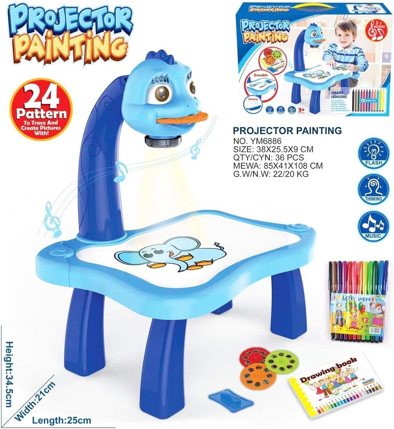 Projector Painting Play Set – Interactive Art Table with Music & 24 Patterns (Ages 3+)