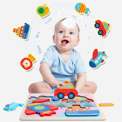Vehicle & Forest Animal Puzzles Set – Wooden Developmental Toy (18+ Months)