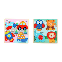 Vehicle & Forest Animal Puzzles Set – Wooden Developmental Toy (18+ Months)