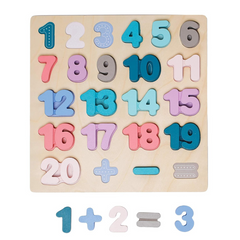 Wooden Number Puzzle Board – Montessori Learning Numbers & Math Symbols (20pcs)